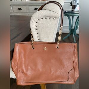 Brown Leather Tory Burch Tote Bag